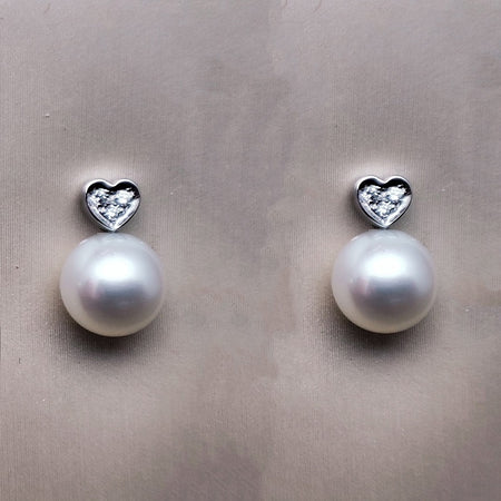 Orecchini DonnaOro in Oro Bianco 18kt Diamanti e Perle CUORE