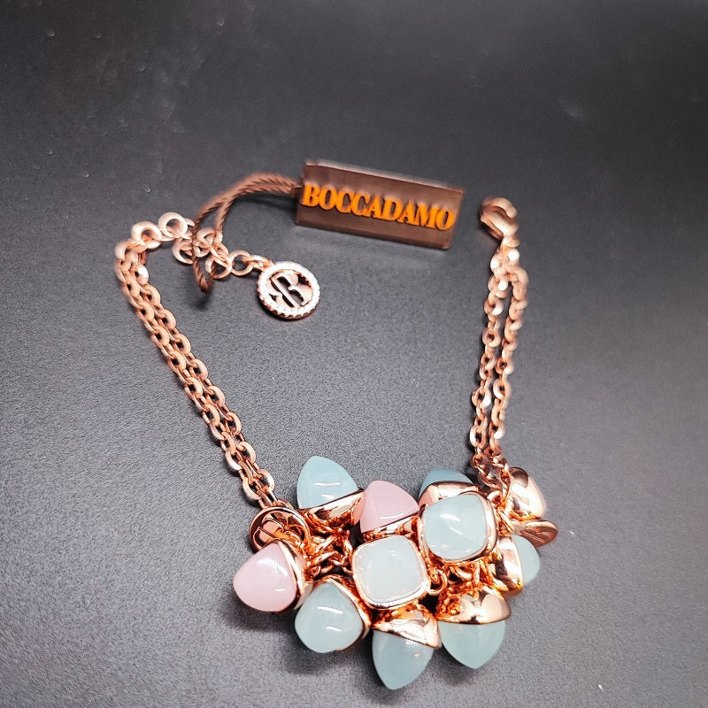 Bracciale donna BOCCADAMO CALEIDA doppio filo con cristalli piramidali acquamarina e quarzo rosa