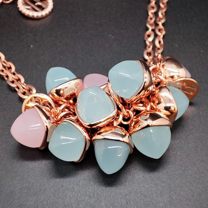 Bracciale donna BOCCADAMO CALEIDA doppio filo con cristalli piramidali acquamarina e quarzo rosa