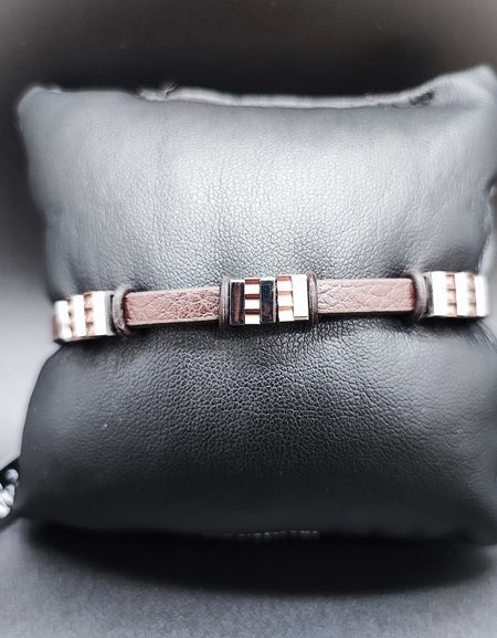 Bracciale Uomo BOCCADAMO MAN pelle marrone con inserti in Pvd rosato