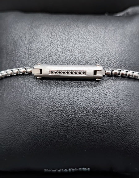 Bracciale uomo BOCCADAMO MAN acciaio rodiato e piastrina centrale con zirconi