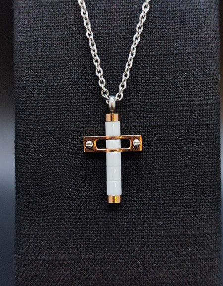 Collana Uomo BOCCADAMO MAN in acciaio con crocifisso in PVD bianco e rosè