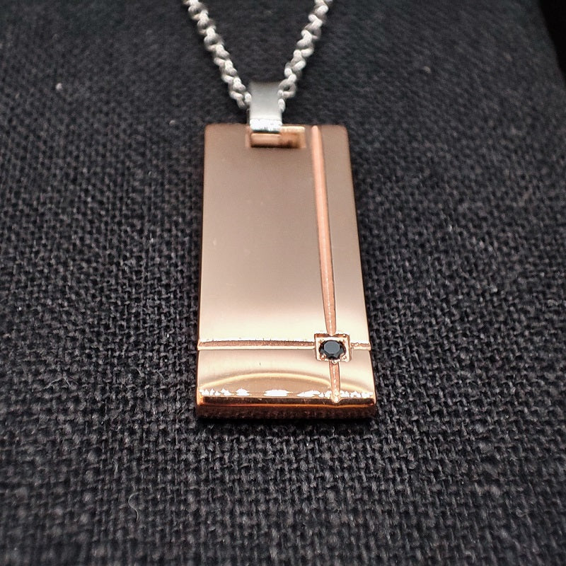 Collana Uomo BOCCADAMO MAN in Acciaio con piastrina in PVD oro rosa e zircone