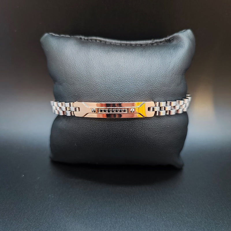 Bracciale uomo BOCCADAMO MAN in acciaio con piastrina centrale Placc. oro rosa e zirconi