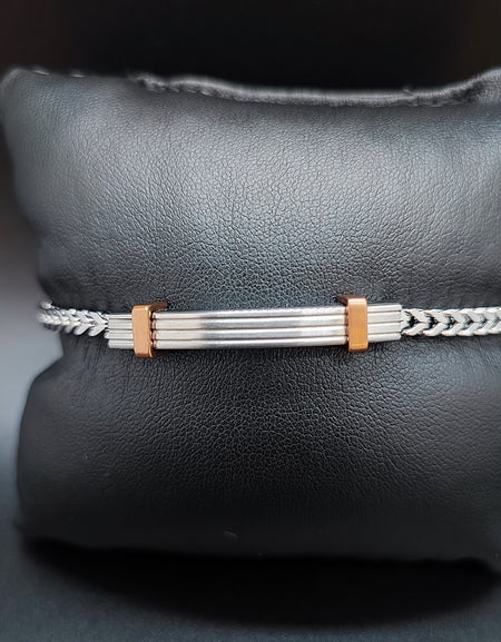 Bracciale uomo BOCCADAMO MAN in acciaio con maglie intrecciate e piastrina e oro rosa