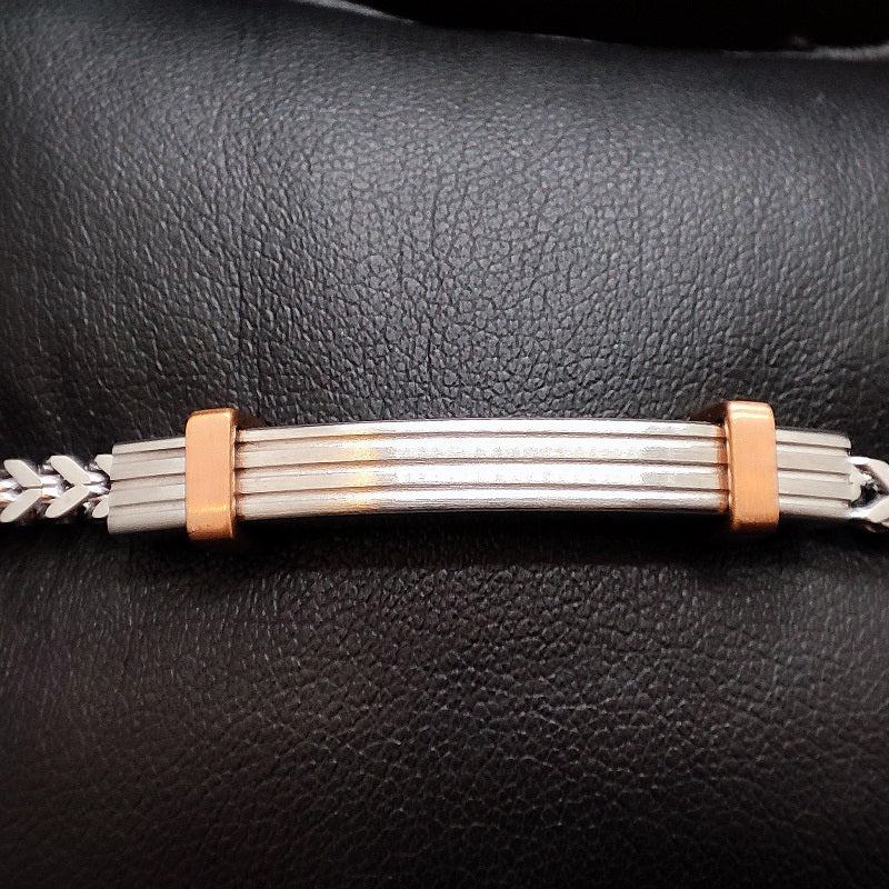 Bracciale uomo BOCCADAMO MAN in acciaio con maglie intrecciate e piastrina e oro rosa