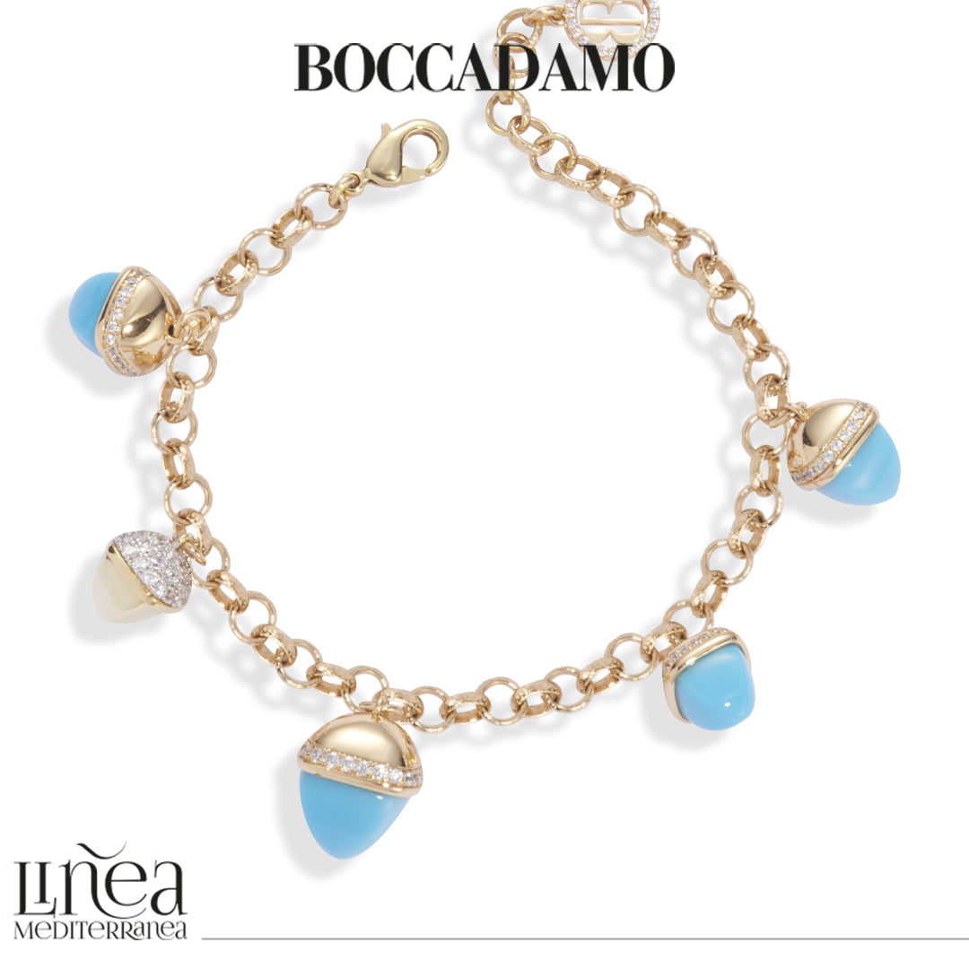 BOCCADAMO Bracciale Caleida Cristalli Turchesi in Bronzo Dorato