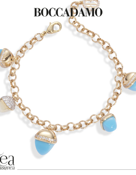BOCCADAMO Bracciale Caleida Cristalli Turchesi in Bronzo Dorato