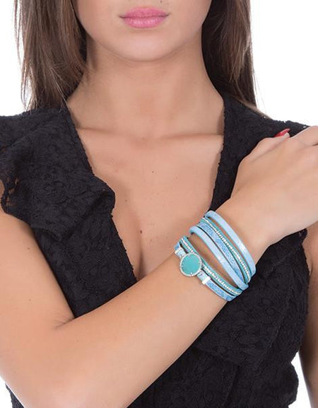 BOCCADAMO MYA Bracciale Multifilo Cristallo Menta e Strass Bianchi