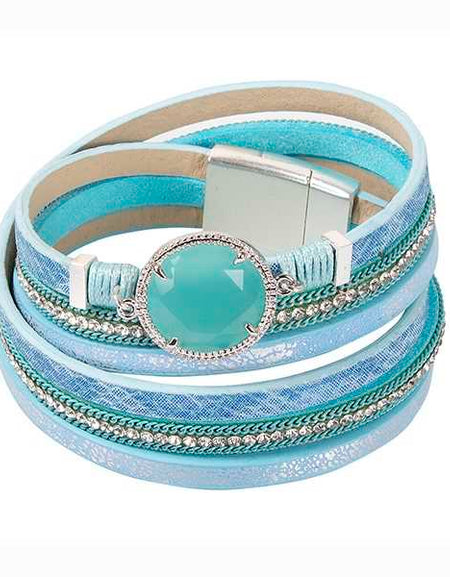 BOCCADAMO MYA Bracciale Multifilo Cristallo Menta e Strass Bianchi
