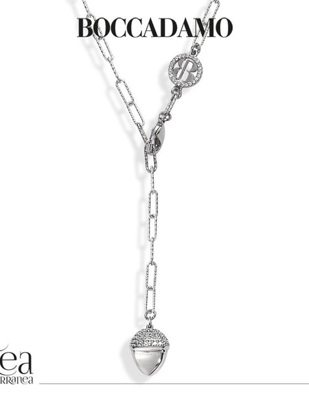 Collana donna BOCCADAMO CALEIDA rodiata con cravattino e pendente piramidale