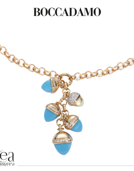 Collana donna BOCCADAMO CALEIDA con ciuffo di cristalli piramidali color turchese e zirconi