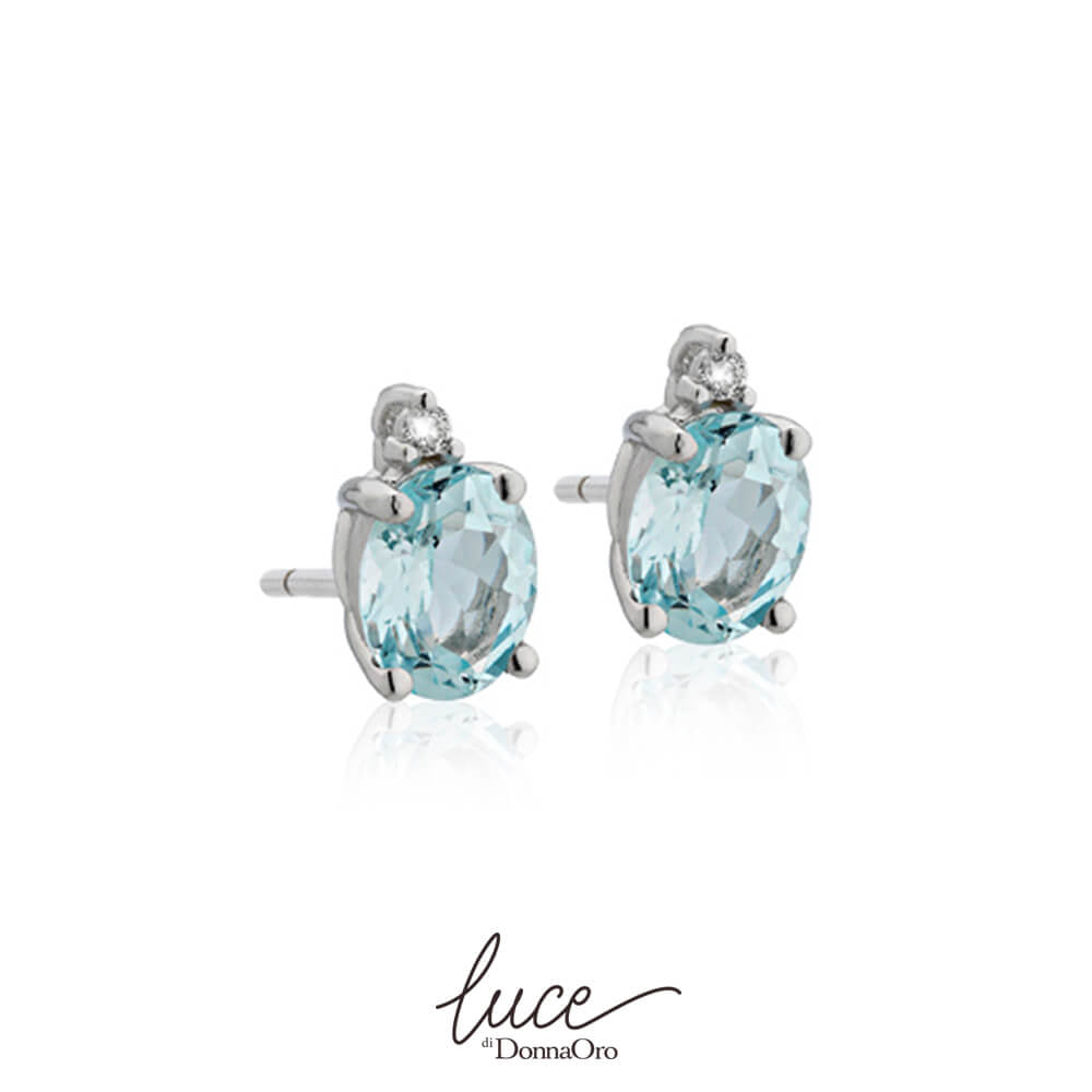 LUCE DI DONNAORO Orecchini al lobo Acquamarina Ovale e Diamanti in Oro18kt