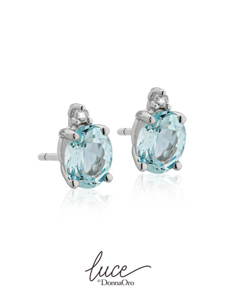 LUCE DI DONNAORO Orecchini al lobo Acquamarina Ovale e Diamanti in Oro18kt