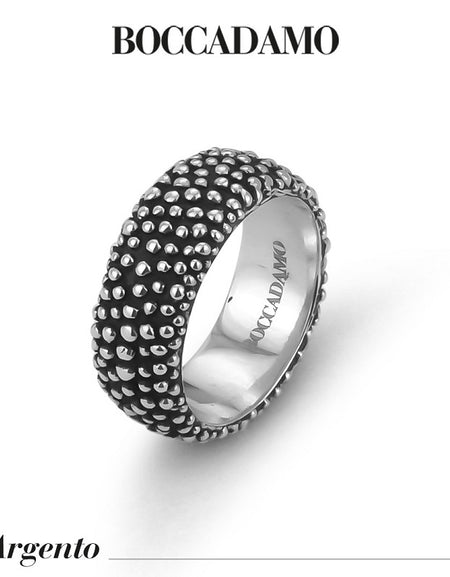 Anello Uomo BOCCADAMO a Fascia in Argento 925 con Lavorazione Pallinata