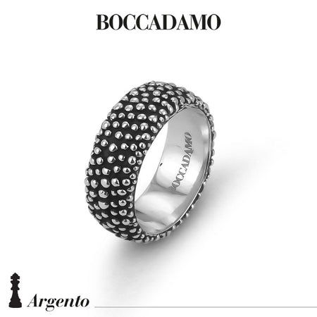 Anello Uomo BOCCADAMO a Fascia in Argento 925 con Lavorazione Pallinata