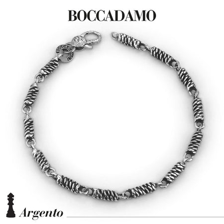 Bracciale Uomo BOCCADAMO MAN in Argento 925 Maglia a Moduli con Lavorazione Corda