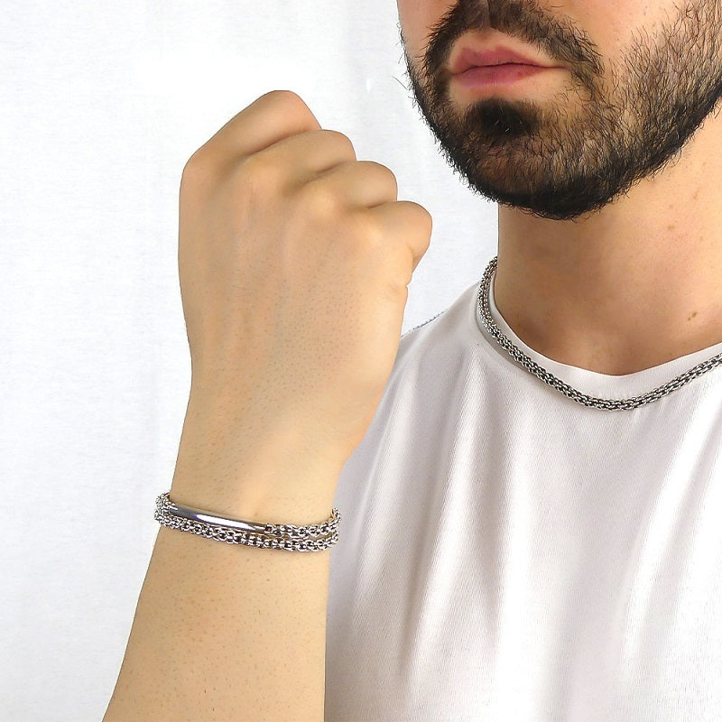 Bracciale Uomo BOCCADAMO MAN in Argento 925 Maglia Cestina