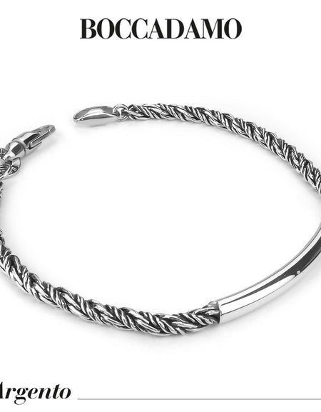 Bracciale Uomo BOCCADAMO MAN in Argento 925 Maglia Coda di Volpe Ritorta e Piastrina Centrale