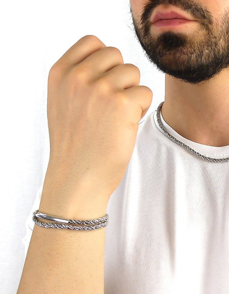 Bracciale Uomo BOCCADAMO MAN in Argento 925 Maglia Coda di Volpe Ritorta e Piastrina Centrale