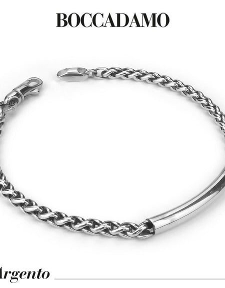 Bracciale Uomo BOCCADAMO MAN in Argento 925 Maglia a Spiga Larga e Piastrina Centrale