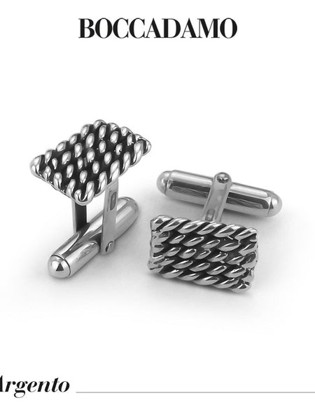 Gemelli Uomo BOCCADAMO Rettangolari in Argento 925  con Lavorazione a Corda