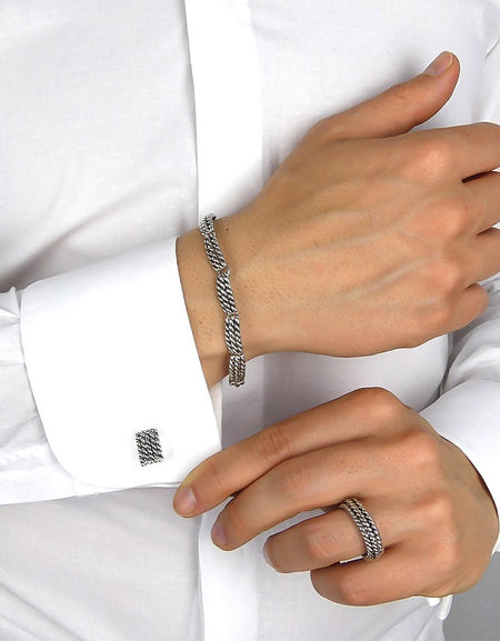 Gemelli Uomo BOCCADAMO Rettangolari in Argento 925  con Lavorazione a Corda