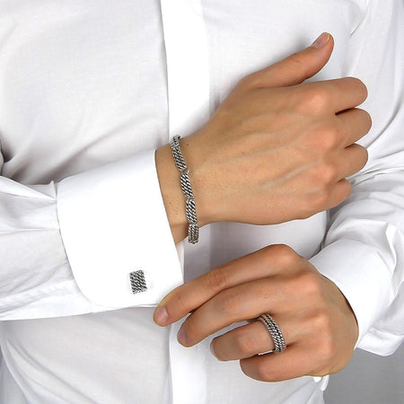 Gemelli Uomo BOCCADAMO Rettangolari in Argento 925  con Lavorazione a Corda