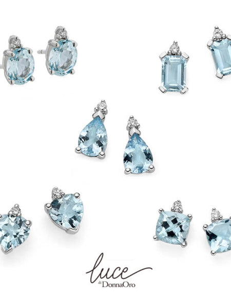LUCE DI DONNAORO Orecchini al lobo Acquamarina Ottagonale e Diamanti in Oro 18kt