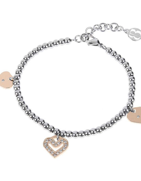 BOCCADAMO MYA Bracciale Pallinato Cuori pendenti rosè e Zirconi Bianchi