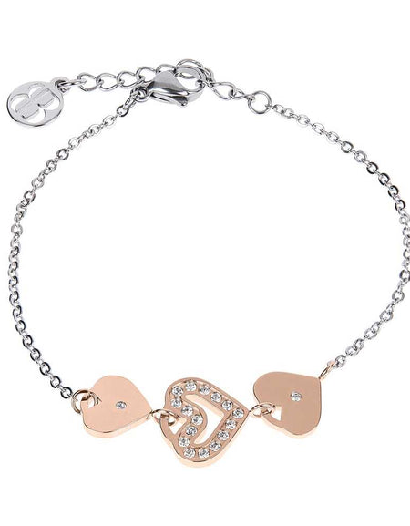BOCCADAMO MYA Bracciale Cuori Rodio e Rosè con Zirconi Bianchi