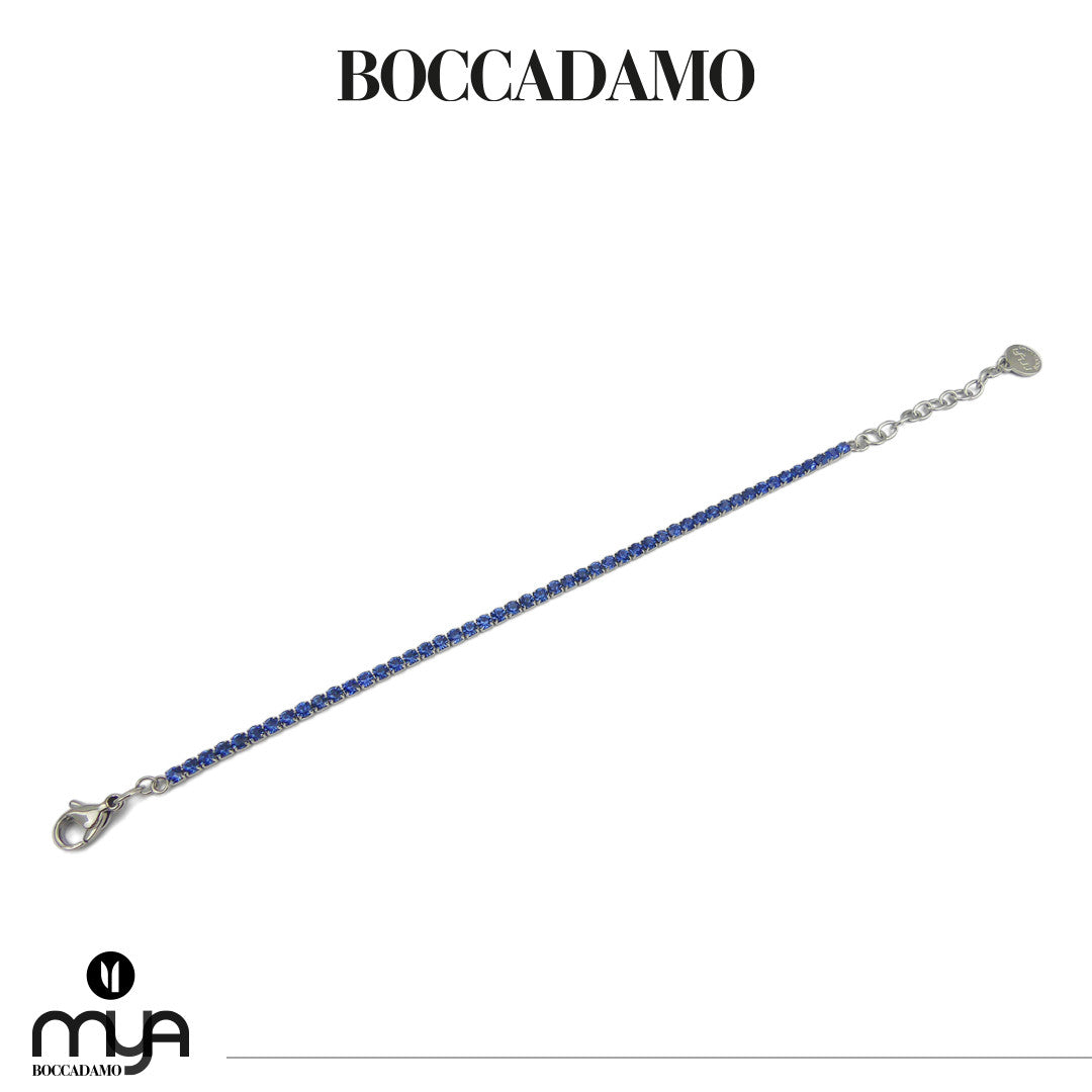 BOCCADAMO MYA Bracciale Tennis con Zirconi Blu Zaffiro in Acciaio