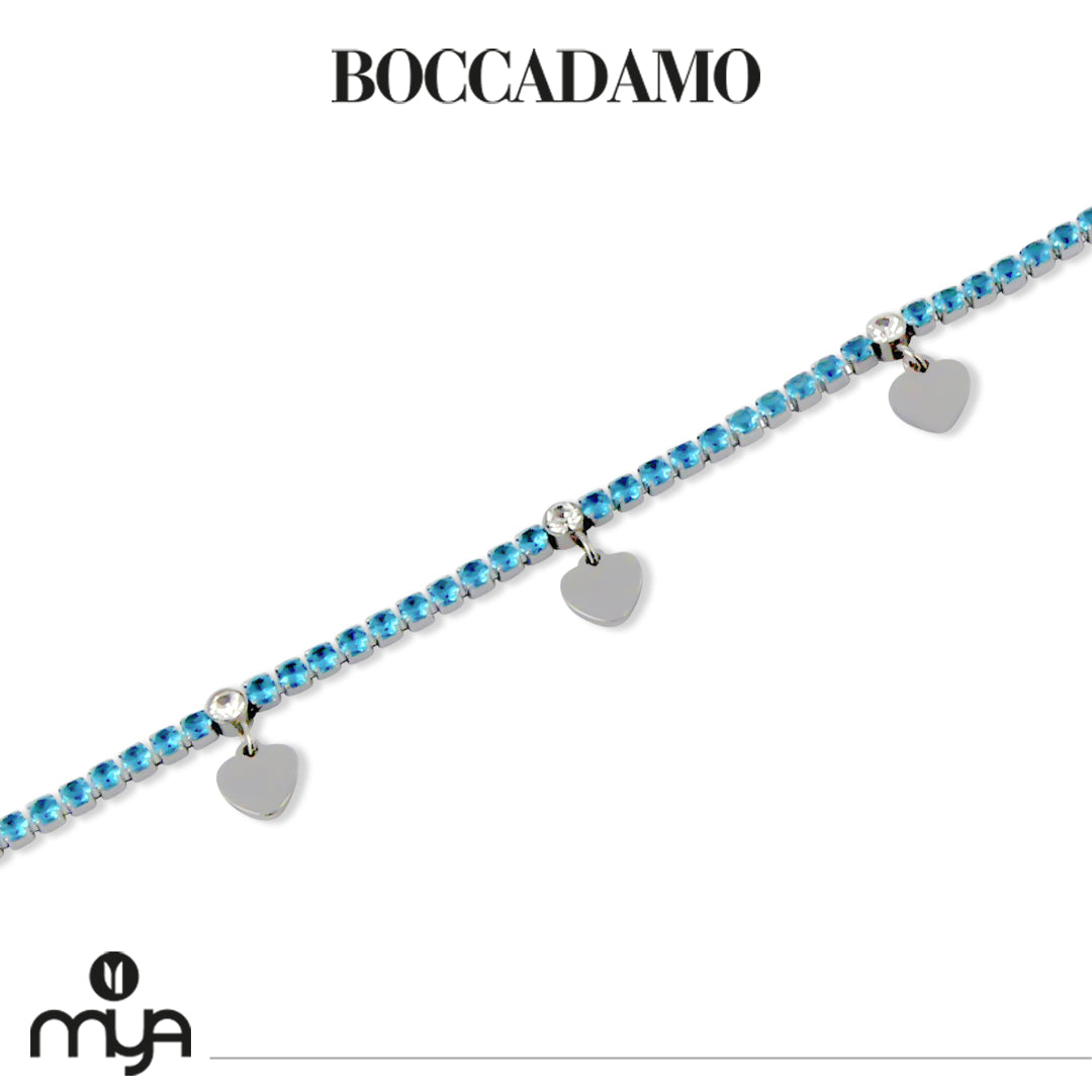 BOCCADAMO MYA Bracciale Tennis Zirconi Azzurri e Charms Cuori