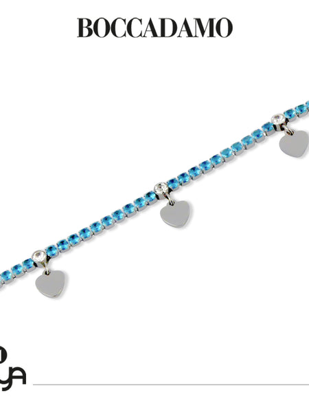 BOCCADAMO MYA Bracciale Tennis Zirconi Azzurri e Charms Cuori