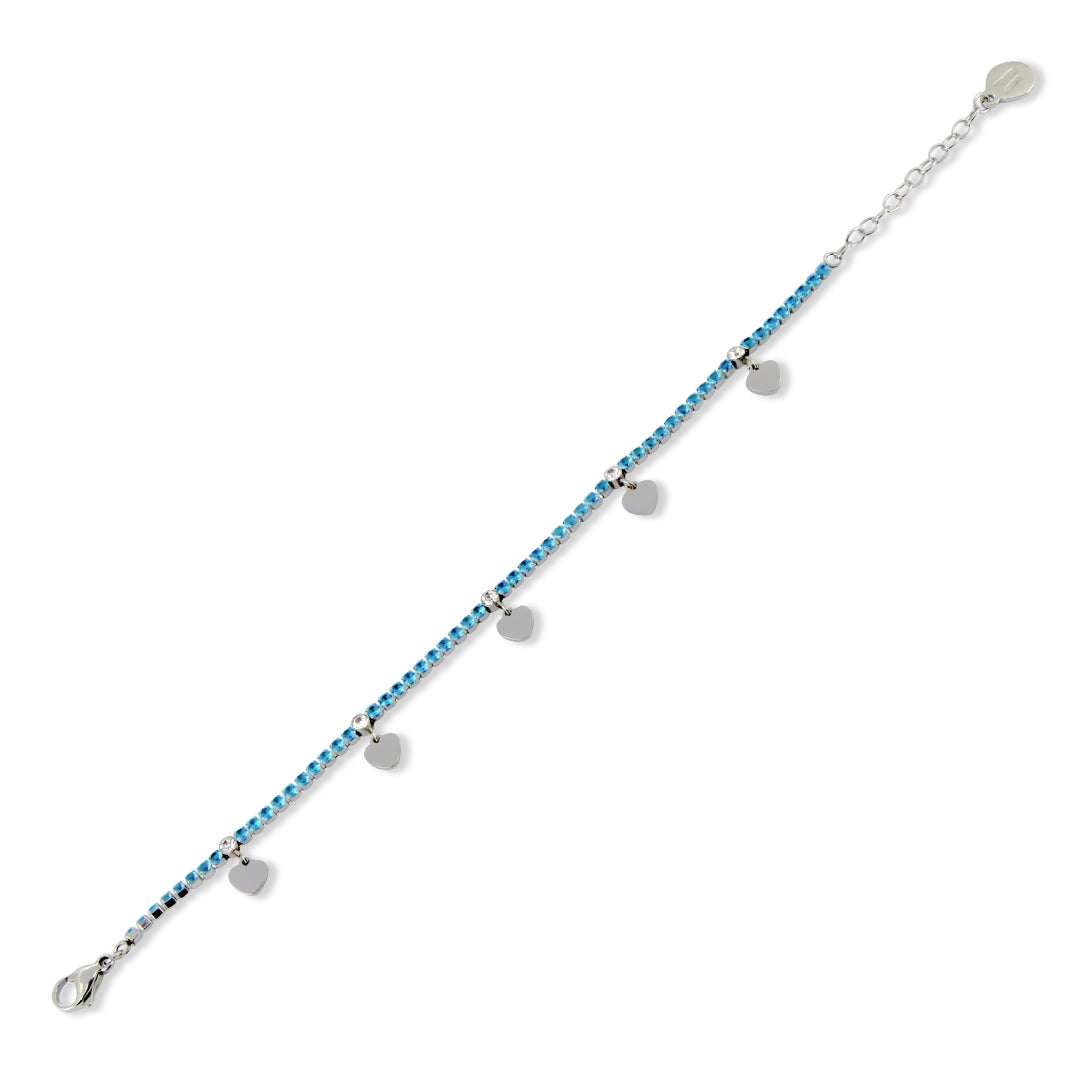 BOCCADAMO MYA Bracciale Tennis Zirconi Azzurri e Charms Cuori