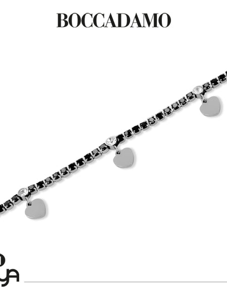 BOCCADAMO MYA Bracciale Tennis Zirconi Neri e Charms Cuori