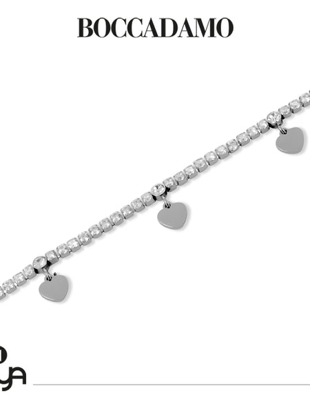 BOCCADAMO MYA Bracciale Tennis Zirconi Bianchi e Charms Cuori