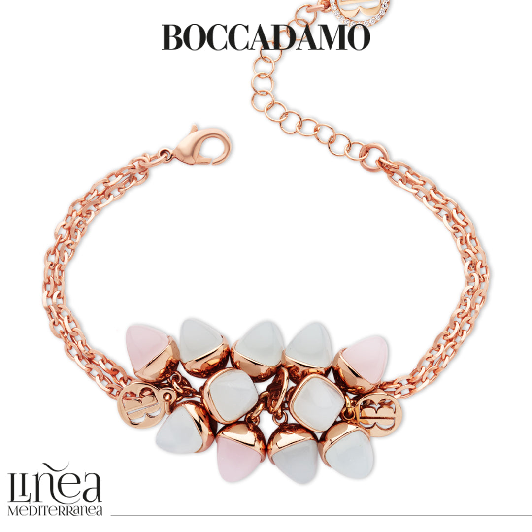 Bracciale donna BOCCADAMO CALEIDA doppio filo con cristalli piramidali acquamarina e quarzo rosa