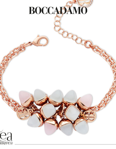 Bracciale donna BOCCADAMO CALEIDA doppio filo con cristalli piramidali acquamarina e quarzo rosa