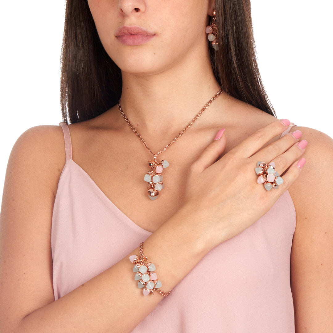 Bracciale donna BOCCADAMO CALEIDA doppio filo con cristalli piramidali acquamarina e quarzo rosa