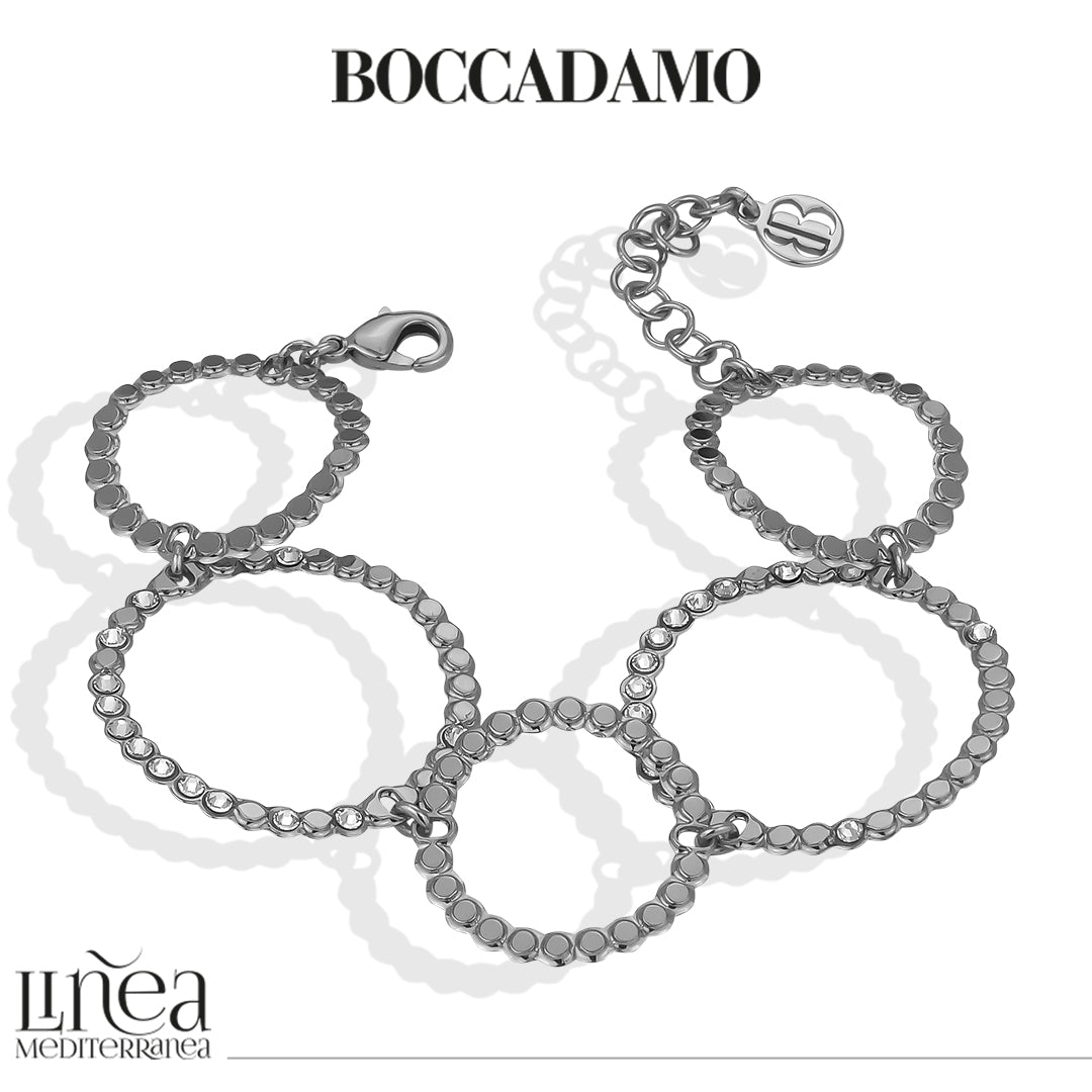 Bracciale donna BOCCADAMO Magic Circle con moduli circolari a lastra pallinata e cristalli