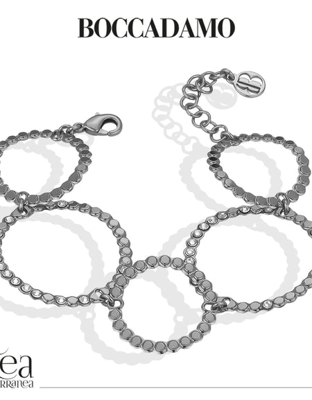 Bracciale donna BOCCADAMO Magic Circle con moduli circolari a lastra pallinata e cristalli