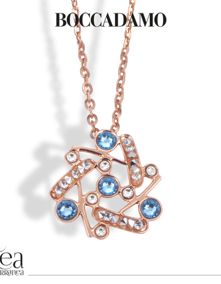 Collana donna BOCCADAMO HAREM con fiore stellato e cristalli acquamarina