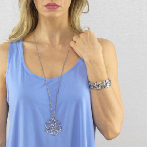 Collana donna BOCCADAMO HAREM con pendente fiore stellato maxi con cristalli blue denim