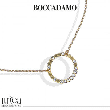 Collana donna BOCCADAMO Magic Circle placcata oro giallo con pendente circolare lastra pallinata e cristalli