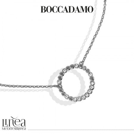 Collana donna BOCCADAMO Magic Circle con pendente circolare lastra pallinata e cristalli