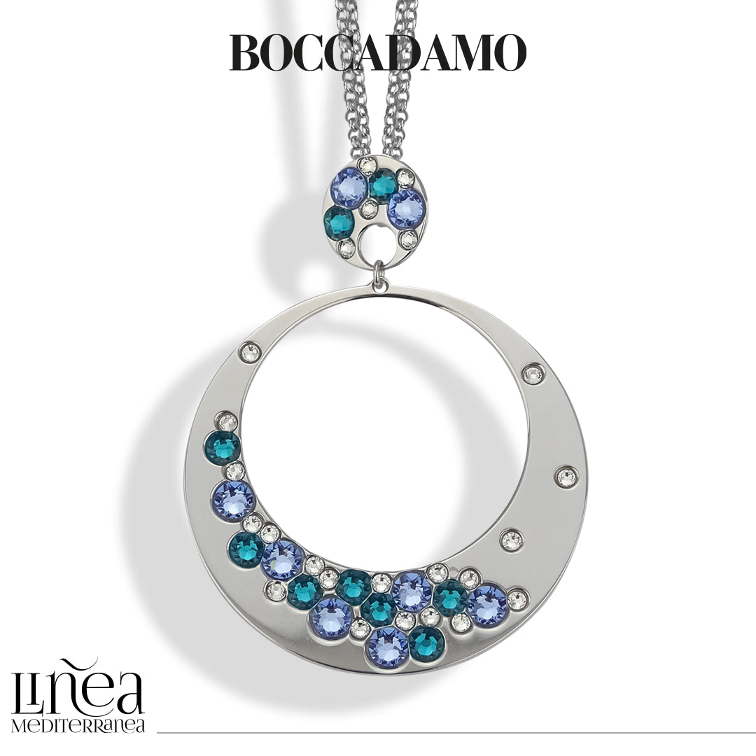 Collana donna BOCCADAMO HAREM con pendente grande e cristalli Blue Denim, Azzurri e Zirconi