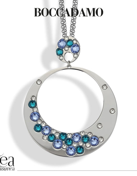 Collana donna BOCCADAMO HAREM con pendente grande e cristalli Blue Denim, Azzurri e Zirconi