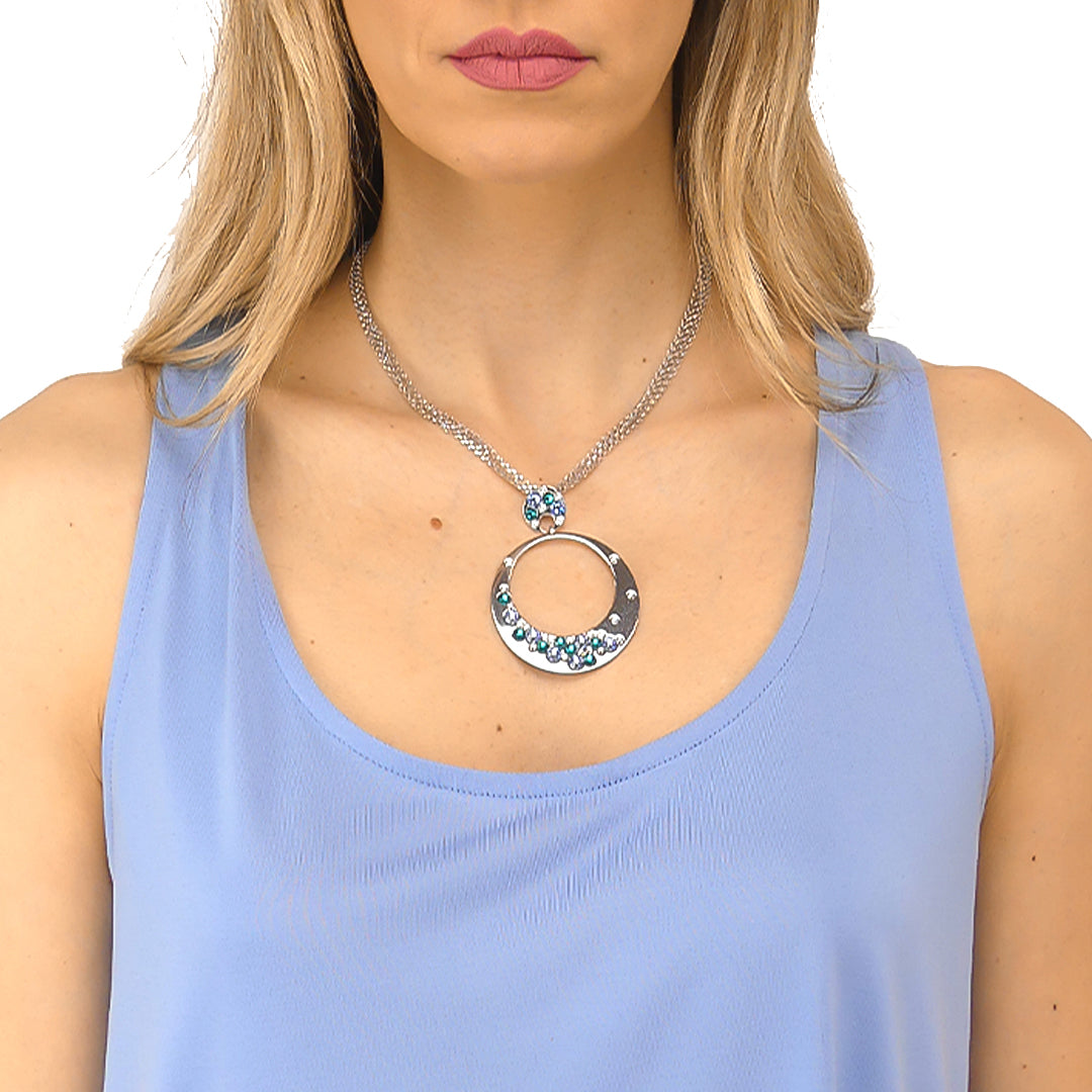 Collana donna BOCCADAMO HAREM con pendente grande e cristalli Blue Denim, Azzurri e Zirconi