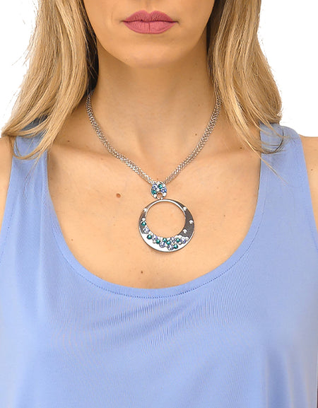 Collana donna BOCCADAMO HAREM con pendente grande e cristalli Blue Denim, Azzurri e Zirconi